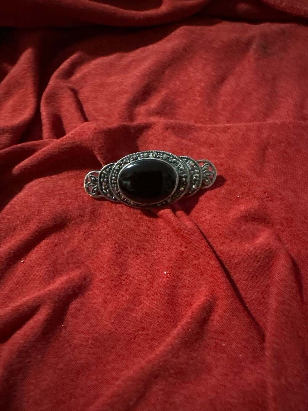 Vintage Boma 925 Sterling Silver Black Onyx and Marcasite Art Deco Style Brooch